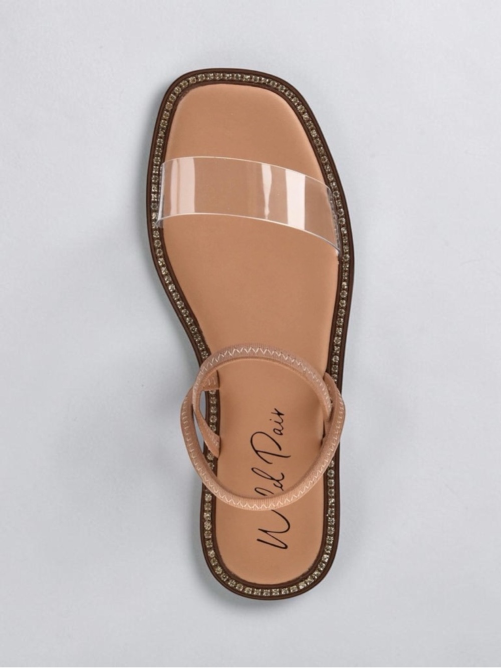 Wild Pair Celest Nude Clear Vinyl Strap Rhinestone-Trim Sandal, size 8.5 NEW